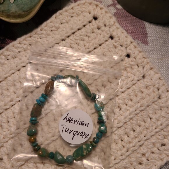 American Turquoise Chip Bracelet | Natural Gemstone Stretch Boho Jewelry Gift - Picture 5 of 5